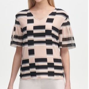 CALVIN KLEIN Womens Pink Striped Short Sleeve T-Shirt Top Size M